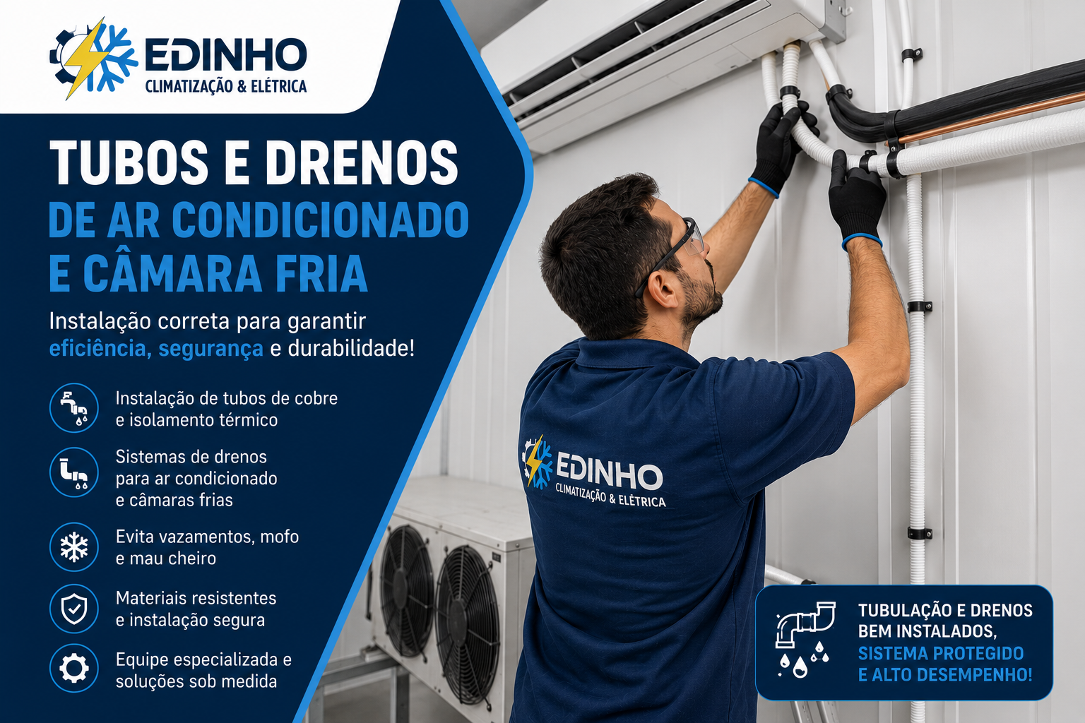 Instalação de tubulação e drenos para climatização